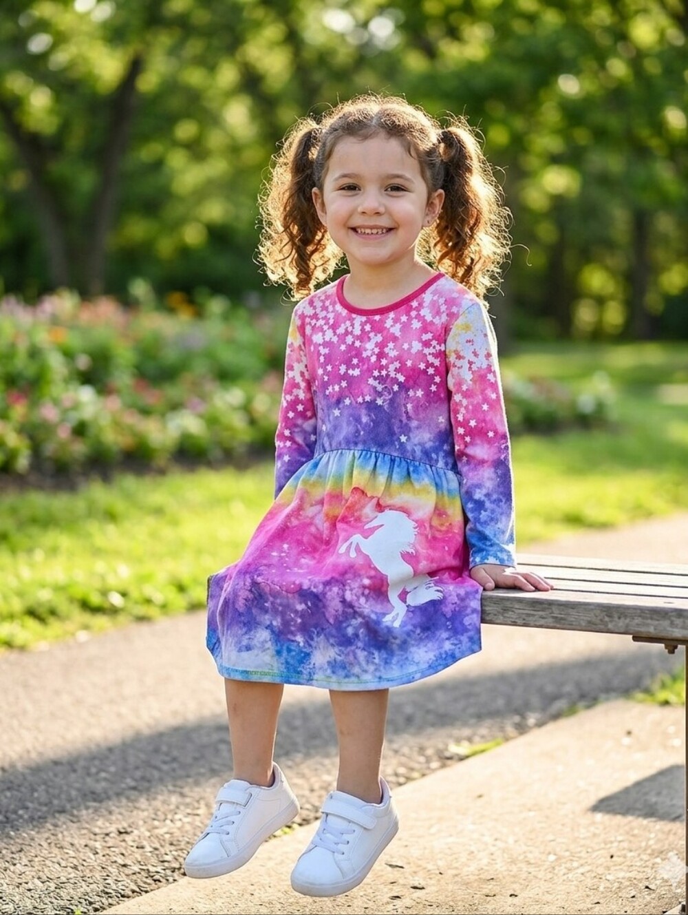 Sunshine Swing Unicorn Rainbow Star Long Sleeve Dress Size 8